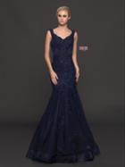 Marsoni By Colors - M215 Bejeweled Lace V-neck Trumpet Dress