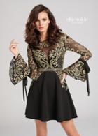 Ellie Wilde - Ew21823s Embroidered Lace Long Bell Sleeve A-line Dress