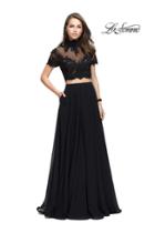 La Femme - 25401 Short Sleeve Illusion High Neck Two-piece A-line Gown