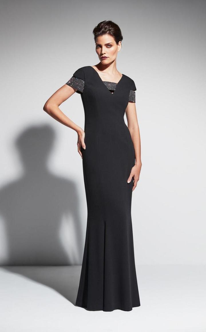 Daymor Couture - Short Sleeve V-neck Long Dress 459