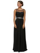 Dancing Queen - Ruched Illusion Sweetheart Jewel-banded Chiffon A-line Dress 9541