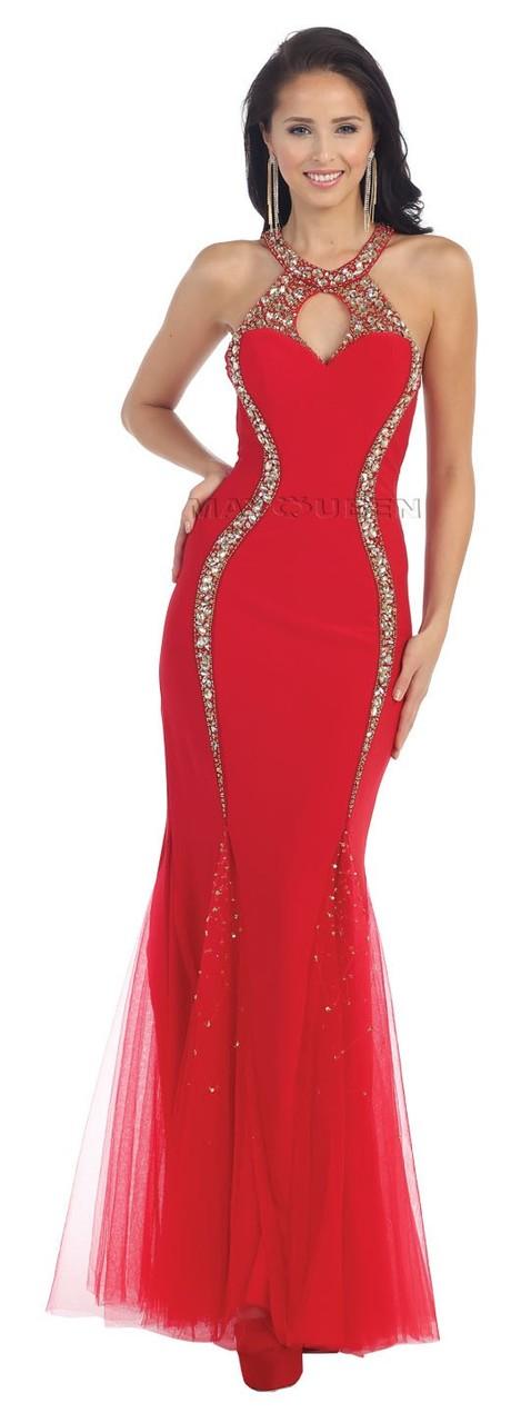 Bejeweled High Neck Long Mermaid Dress