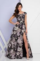 Terani Couture - 1722e4221 Embellished Waist Printed Evening Dress
