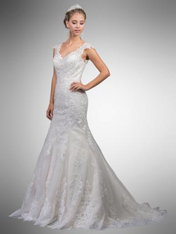 Dancing Queen - 10 V Neck Sheer Lace Back Wedding Dress
