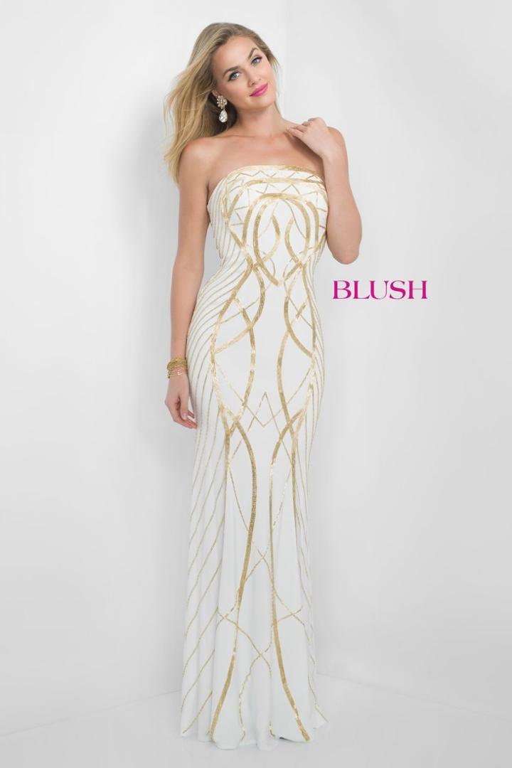 Blush - Gold Printed Strapless Long Dress 7014