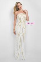 Blush - Gold Printed Strapless Long Dress 7014