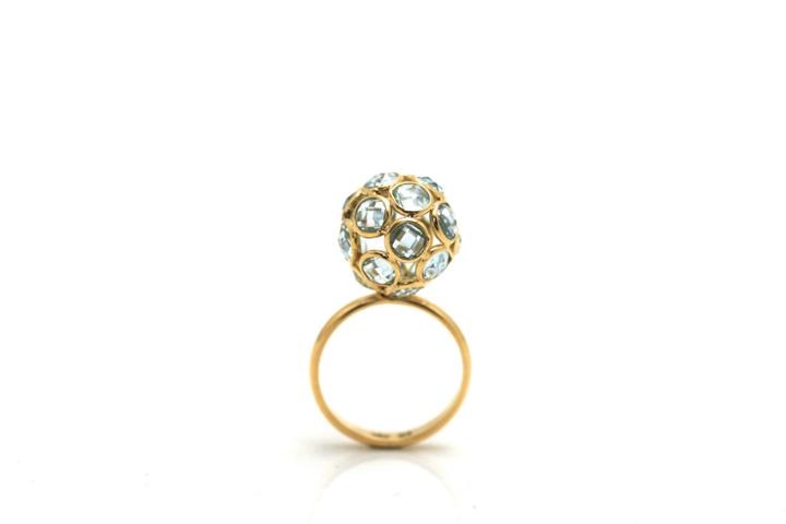 Tresor Collection - Blue Topaz Oregami Ball Ring In 18k Yellow Gold
