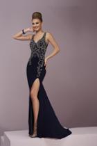 Tiffany Homecoming - Mesmeric Beaded V-neck Jersey Dress 46077