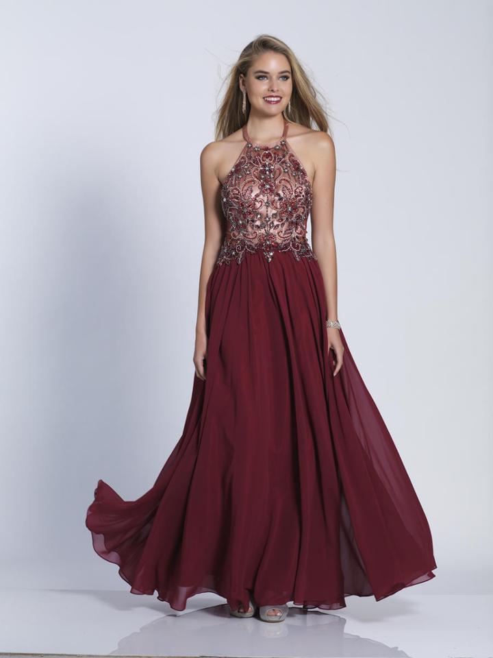 Dave & Johnny - 3464 Accented Sheer Halter A-line Dress