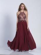 Dave & Johnny - 3464 Accented Sheer Halter A-line Dress
