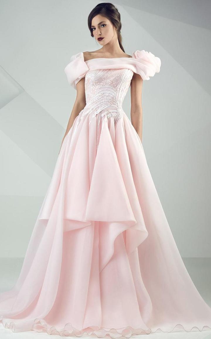Mnm Couture - Embellished Asymmetric Neck Ballgown G0680