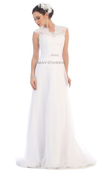 May Queen - Rq-7380 Lace Cap Sleeves Bridal Dress