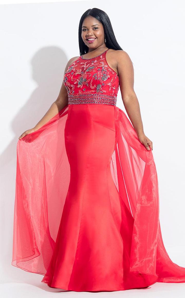 Rachel Allan Curves - 6324 Beaded Haltered Satin Mermaid Gown