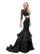 Two-piece Long Prom Dress With 3/4 Sleeve Lace Top