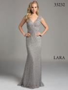 Lara Dresses - Beaded V-neckline Sheath Evening Gown With Scalloped Edging 33232