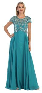 May Queen - Stylish Bejeweled Cap Sleeve Scoop Neck A-line Dress Mq1100