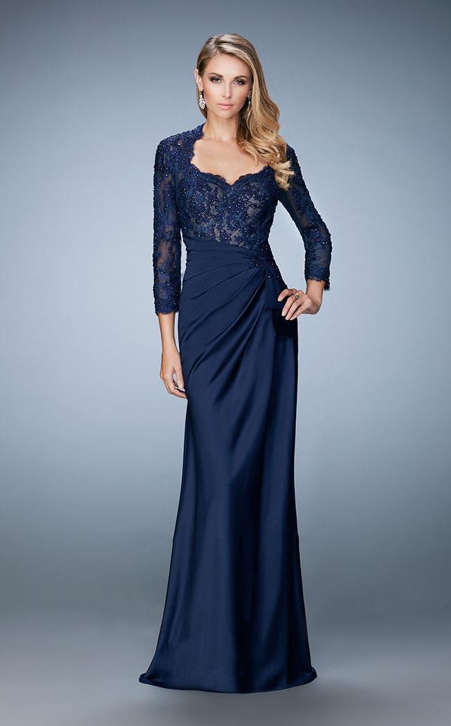 La Femme - 21944 Embroidered V-neck A-line Dress
