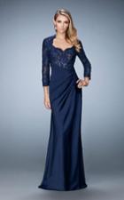 La Femme - 21944 Embroidered V-neck A-line Dress