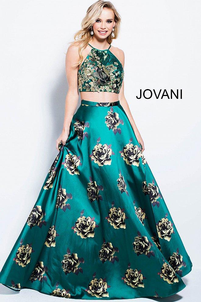 Jovani - 41658 Two Piece Floral Embroidered Printed Ballgown