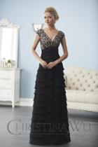 Christina Wu Elegance - 20241 Lace Plunging V-neck Tiered Sheath Dress