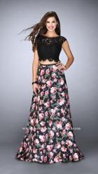 La Femme - Fringy Lace Bateau Illusion Floral Long Evening Gown 24428