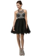 Dancing Queen - Jeweled High Neck Illusion Sweetheart Tulle Dress 9158