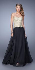 La Femme - 20969 Gold Embroidered A-line Dress