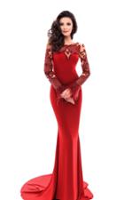 Tarik Ediz - 93337 Long Sleeved Embellished Crepe Gown