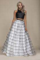 Nox Anabel - C033 Two Piece Striped Halter Evening Gown
