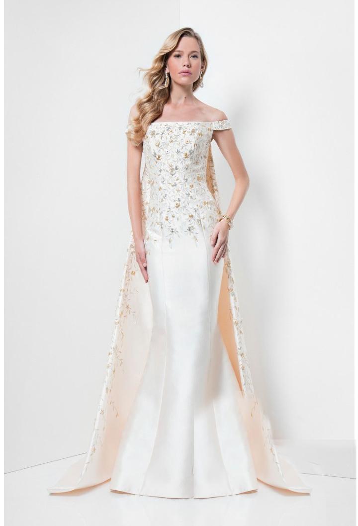 Terani Couture - Embroidered Off Shoulder With Cape Mermaid Gown 1711m3517