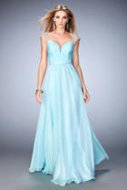 La Femme - 22876 Shimmering Cap Sleeve A-line Gown