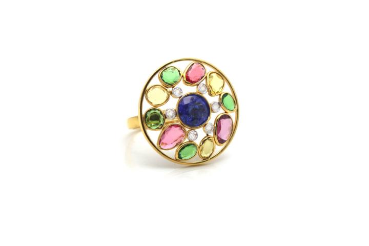 Tresor Collection - Tanzanite, Tsavorite Garnet, Multicolor Tourmaline And Diamond Ring In 18k Yellow Gold
