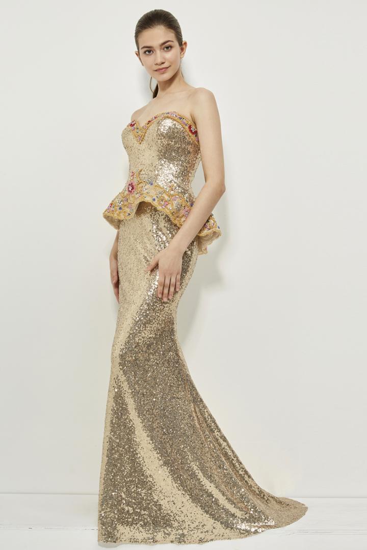 Angela And Alison - 81052 Strapless Peplum Evening Gown