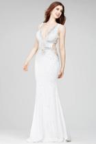 Jovani - 23185 Crystal Ornate Banded Plunge Cutout Jersey Gown