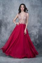 Nina Canacci - 2133 Scalloped Plunging Illusion Gown