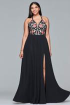 Faviana - 9435 Embroidered V-neck A-line Dress