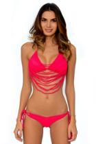 Del Mar Swimwear - Aurora Strings Triangle Bikini Top In Sherbet