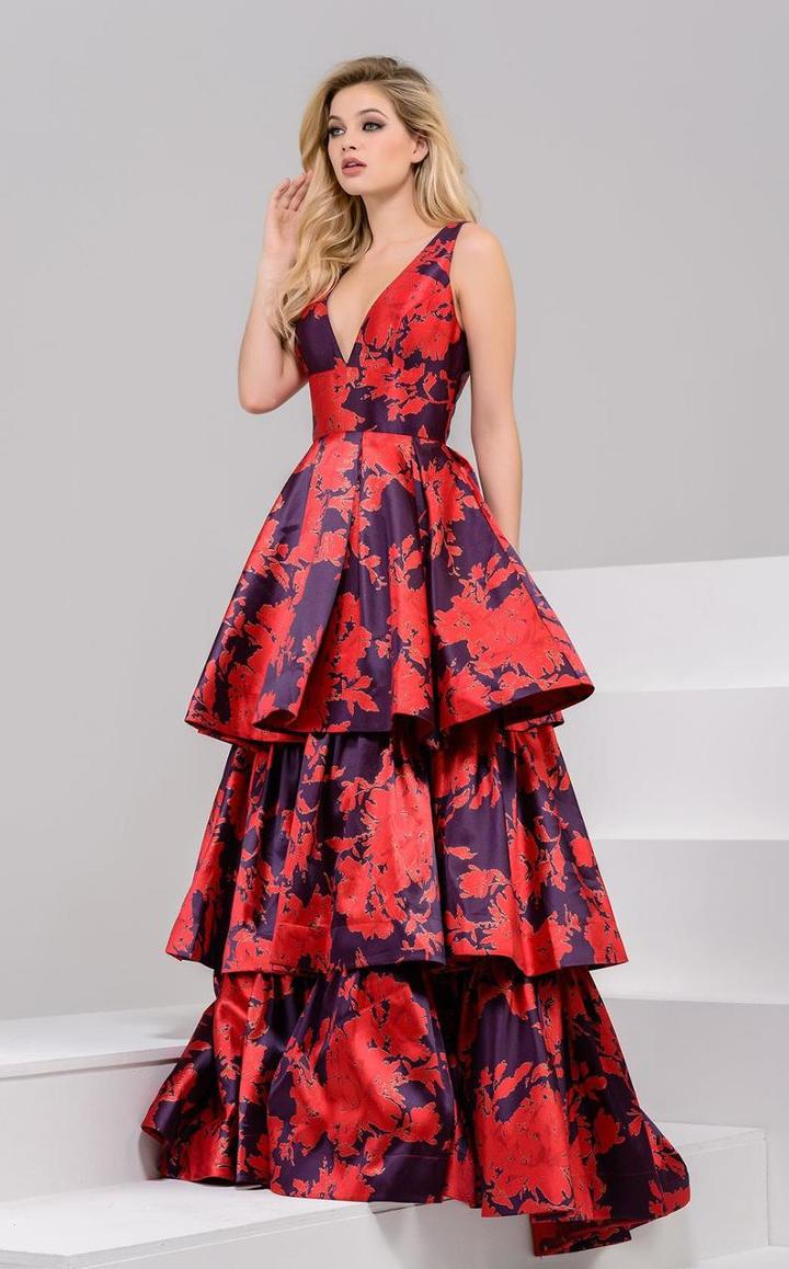 Jovani - 45167 Floral Printed Layered Evening Gown