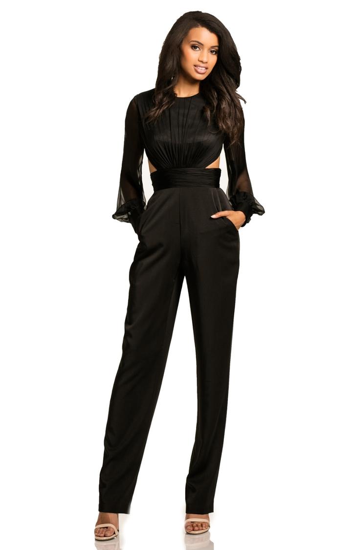 Johnathan Kayne - 8025 Ruched Jewel Neck Chiffon Jumpsuit