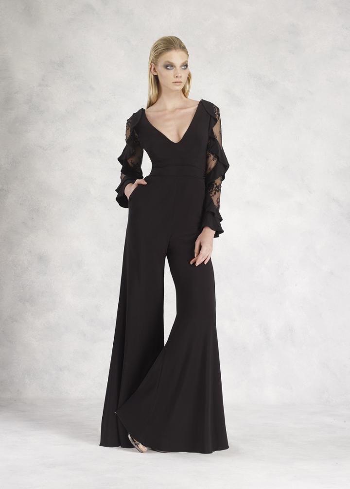 Janique - K6598 Long Sleeve V-neck Jumpsuit