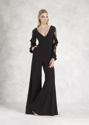 Janique - K6598 Long Sleeve V-neck Jumpsuit