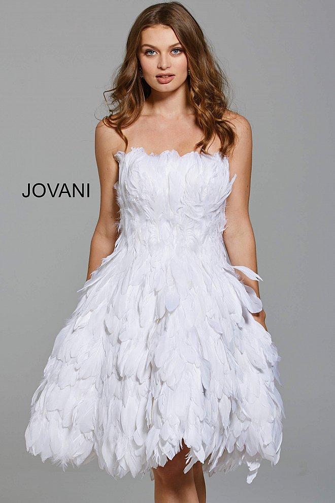 Jovani - 61859 Strapless Feathered Straight Neck Cocktail Dress