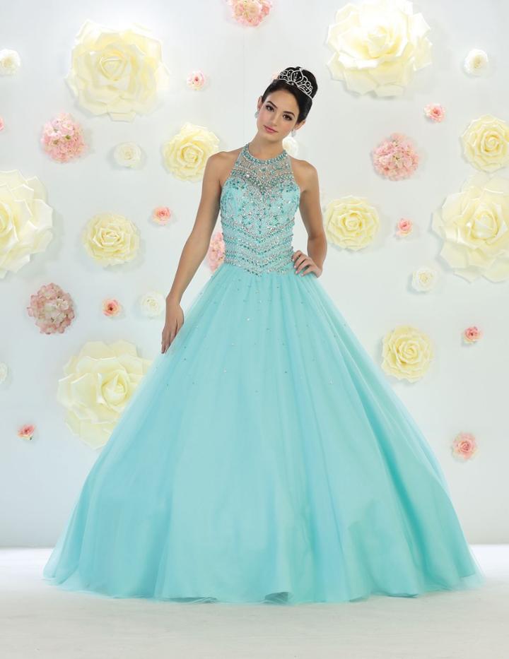 May Queen - Lavish Jewel-encrusted Halter Neck Ball Gown Lk79
