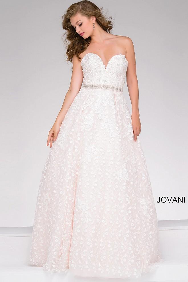Jovani - Lace Over Pink Strapless Prom Ballgown 48413