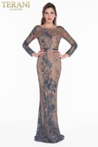Terani Couture - 1822e7292 Metallic Lace Embroidered Sheath Dress
