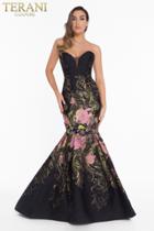 Terani Couture - 1821e7160 Strapless Floral Printed Mermaid Gown