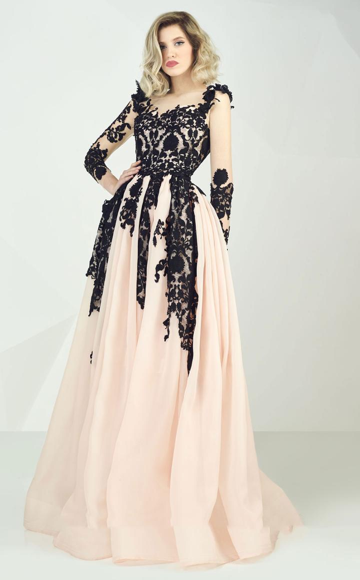 Mnm Couture - Lace Floral Ruched Long Gown G0666