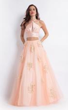 Rachel Allan - 6214 Beaded Lace Appliques Halter Gown