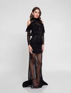 Terani Couture - 1813e6336 Long Black Illusion Evening Dress