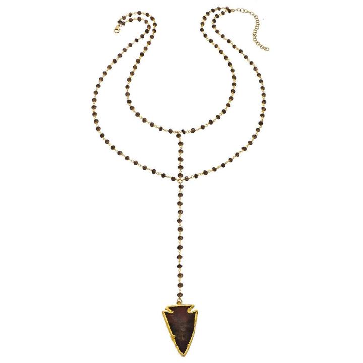 Heather Hawkins - Double Y Gemstone Necklace - Agate Arrowhead W/ Smokey Quartz
